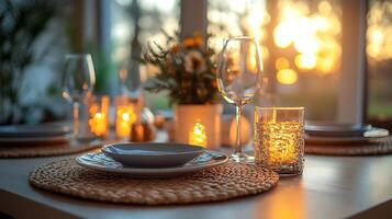 Placemat mockup neatly arranged dining table with soft warm light ideal for home decor showcases photo