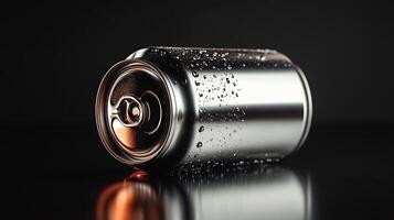 Soda can mockup lying flat reflective surface ideal for showcasing beverage branding photo
