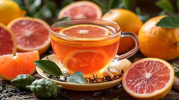Citrusy cup of bergamot tea cut out on an isolated simple minimalist background photo