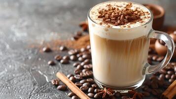 Creamy latte with cinnamon sprinkles cut out on an isolated simple minimalist background photo