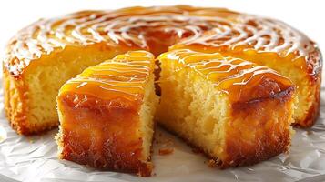 Lemon drizzle cake cut out on an isolated simple minimalist background photo