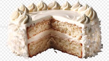 Light and fluffy coconut cake with coconut cream frosting cut out on an isolated simple minimalist background photo