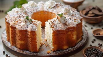 Light and airy chiffon cake cut out on an isolated simple minimalist background photo