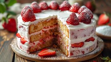 Light and airy strawberry chiffon cake cut out on an isolated simple minimalist background photo