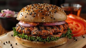 Mumbai tandoori burger cut out on an isolated simple minimalist background photo