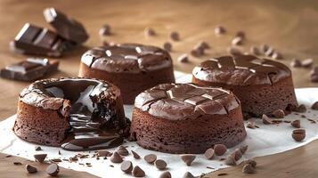 Rich chocolate lava cake cut out on an isolated simple minimalist background photo