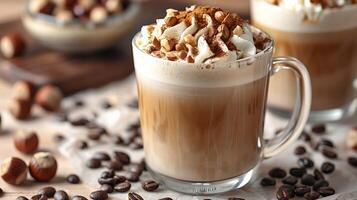 Smooth and creamy hazelnut latte cut out on an isolated simple minimalist background photo