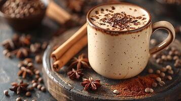 Spicy and aromatic chai latte cut out on an isolated simple minimalist background photo