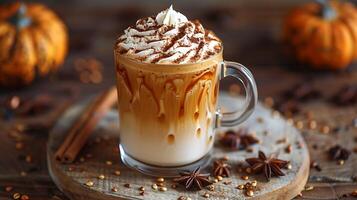 Cozy pumpkin spice latte cut out on an isolated simple minimalist background photo