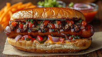 Berlin currywurst burger cut out on an isolated simple minimalist background photo