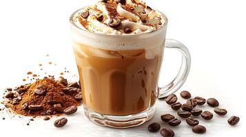 Sweet Creamy Caramel Macchiato A layered caramel macchiato with sweet vanilla and espresso for a delightful coffee experience photo