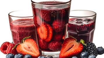 Glass of Tangy Mixed Berry Juice delicious blend of strawberries blueberries raspberries and blackberries creating a colorful and flavorful juice photo