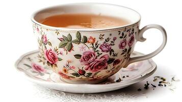 Floral Cup of Rose Tea fragrant cup of rose tea showcasing its lovely aroma and color elegantly displayed on a simple background photo