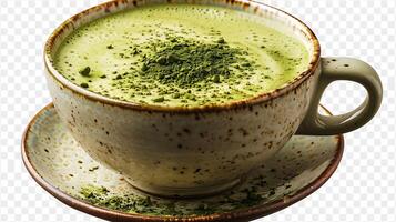 Creamy Cup of Matcha Latte Tea creamy matcha latte tea highlighting its vibrant green color and rich flavor elegantly displayed on a clean backdrop photo