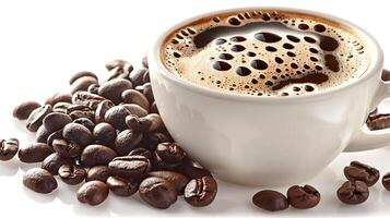 Classic Americano Coffee Coffee Beans A timeless Americano served with a handful of coffee beans showcasing simplicity and rich flavor photo