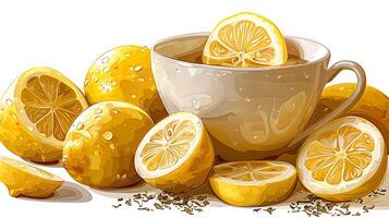 Zesty Cup of Lemon Tea bright and zesty cup of lemon tea perfect for a refreshing pickmeup displayed elegantly against a minimalist background photo