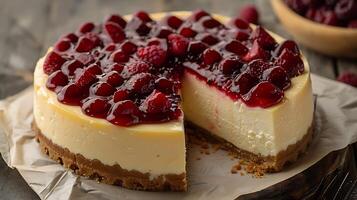 Rich cheesecake fruit topping cut out on an isolated simple minimalist background photo