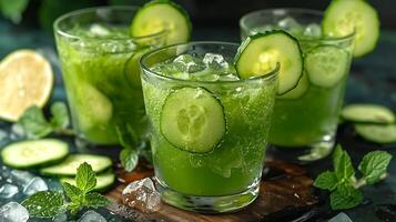 Refreshing Cucumber Juice a Clear Glass A light and refreshing cucumber juice served in a clear glass perfect for cooling off photo