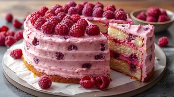 Moist Flavorful Raspberry Lemonade Cake A zesty cake infused with fresh raspberries and lemon topped with a tangy glaze photo