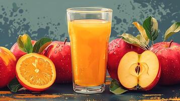 Glass of Sweet Tangy Apple Juice A delicious glass of apple juice showcasing its sweet and tart flavors set against a minimalist backdrop photo