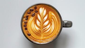 Frothy Cappuccino Latte Art A delightful cappuccino topped with intricate latte art perfect for coffee lovers seeking a creamy treat photo