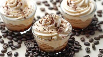 Decadent Affogato Vanilla Ice Cream Creamy vanilla ice cream drowned in hot espresso surrounded by coffee beans for a delightful presentation photo