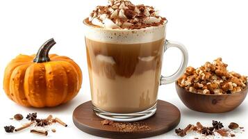 Cozy pumpkin spice latte cut out on an isolated simple minimalist background photo