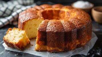 Traditional pound cake cut out on an isolated simple minimalist background photo