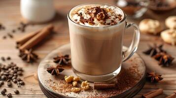 Spicy and aromatic masala chai latte cut out on an isolated simple minimalist background photo