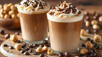 Smooth and creamy hazelnut latte cut out on an isolated simple minimalist background photo