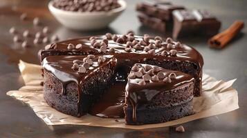 Rich chocolate lava cake cut out on an isolated simple minimalist background photo