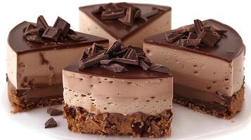 Rich and creamy chocolate mousse cake cut out on an isolated simple minimalist background photo