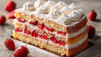Light and airy strawberry chiffon cake cut out on an isolated simple minimalist background photo