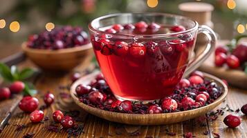 Fruity cup of cranberry hibiscus tea cut out on an isolated simple minimalist background photo