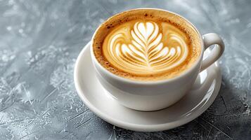 Frothy cappuccino with latte art cut out on an isolated simple minimalist background photo