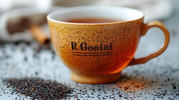 Fragrant cup of chai rooibos tea cut out on an isolated simple minimalist background photo