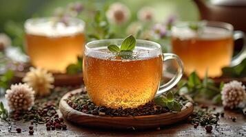 Fragrant cup of jasmine oolong tea cut out on an isolated simple minimalist background photo