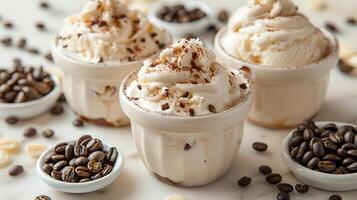 Decadent affogato with vanilla ice cream cut out on an isolated simple minimalist background photo
