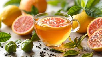 Citrusy cup of bergamot tea cut out on an isolated simple minimalist background photo