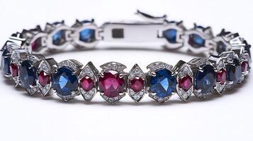 Luxurious sapphire and ruby bracelet with deep blue sapphires and vibrant red rubies in a bold design photo