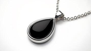 Sleek obsidian pendant with a deep black gemstone set in a minimalist silver chain photo