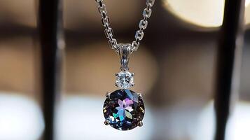 Sophisticated alexandrite and quartz necklace with a colorchanging alexandrite stone and clear quartz in a classic design photo