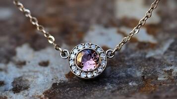 Sophisticated alexandrite and quartz necklace with a colorchanging alexandrite stone and clear quartz in a classic design photo
