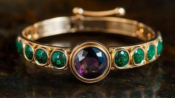 Sophisticated alexandrite and malachite bracelet with a colorchanging alexandrite stone and vibrant green malachite in a modern design photo