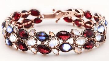 Unique garnet and moonstone bracelet with deep red garnet and translucent moonstone stones in a bold design photo