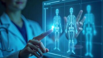 Doctor Touching Virtual Screen with Digital Medical Record and DNA Data photo