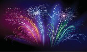 Multicolored fireworks lighting up the night sky vector
