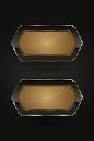 Set of two elegant special shapes with Luxury and gold button with premium stoked web button design, 2 metallic button style sheen at the center , illustration vector