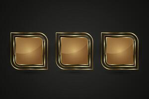 Group of three modern premium gold buttons design in Luxury and three gold button with premium stoked web buttons design vector