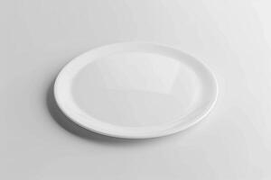 3D render of a blank white plate for advertising on a white background photo